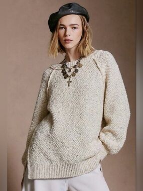 Free People Cream Scoop-Neck Knit Sweater